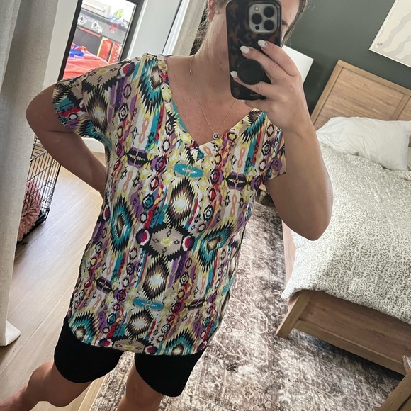 Boho Aztec Colorful Geometric Print Women's Top Size Small Medium - Picture 1 of 6